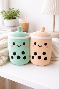Kawaii Boba Tea Plush Set Cute Bubble Tea Plushies Soft Stuffed Toy Pair Pastel